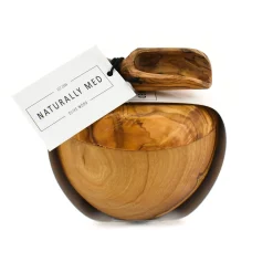 Olive Wood Salt Pot and Scoop Set