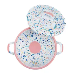 Pink Dot Enamel Casserole with Lid, 18cm