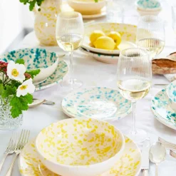 Puglia Aquamarine Splatter Pasta Bowl, 29cm