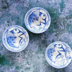 Rice Bowl With Blue Fish, 12cm