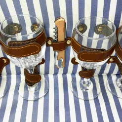 Saint-Malo Blue Striped Picnic Basket with Table, 4 Person
