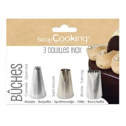 Scrap Cooking Set of 3 Stainless Steel Yule Log Piping Nozzles