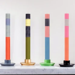 Set of 6 Colourblock Dinner Candles -Multicolour abstract