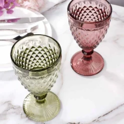 Set of 6 Green Diamond Wine Glasses, 350ml