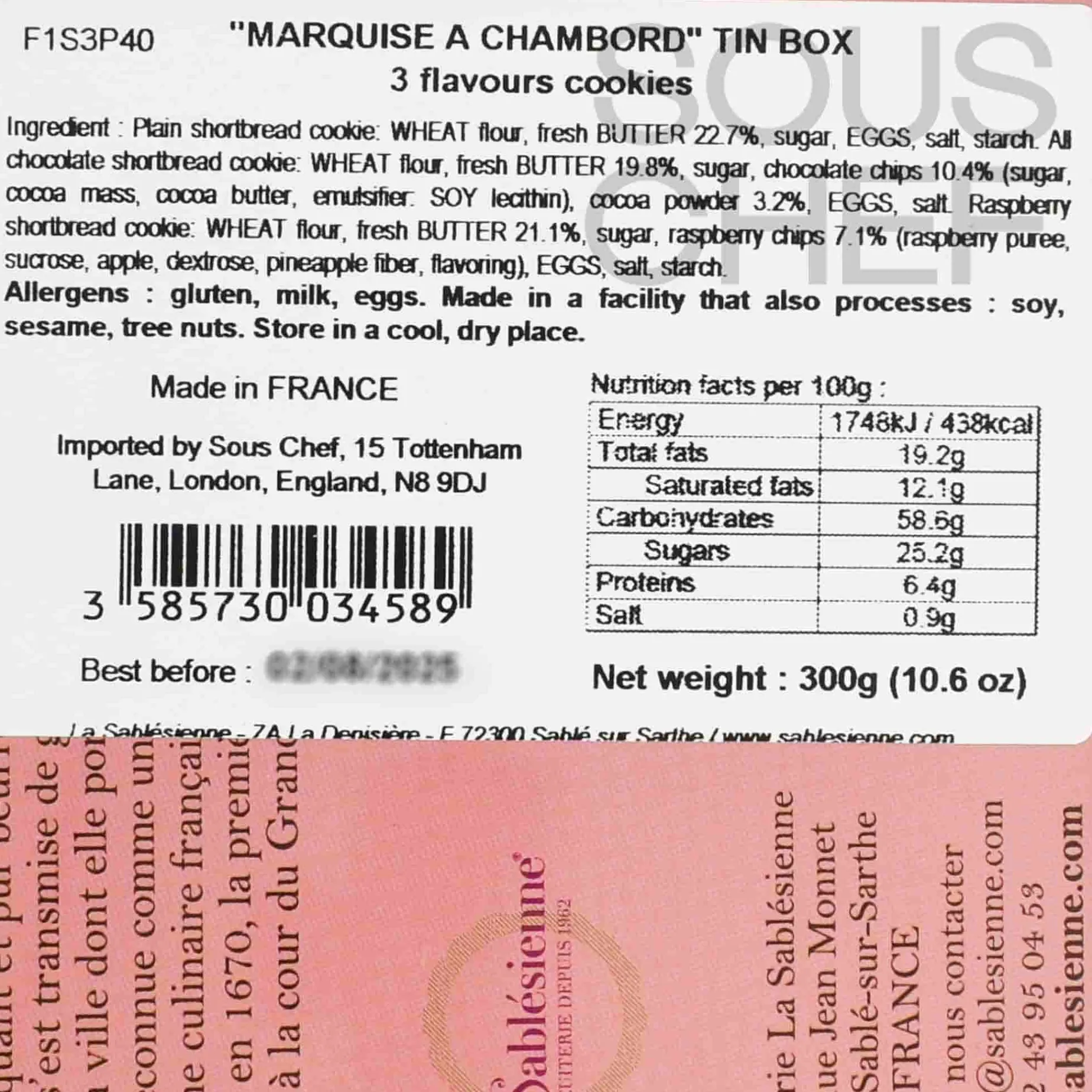 Short Dated La Sablesienne French Butter Biscuits in Floral Gift Tin, 300g