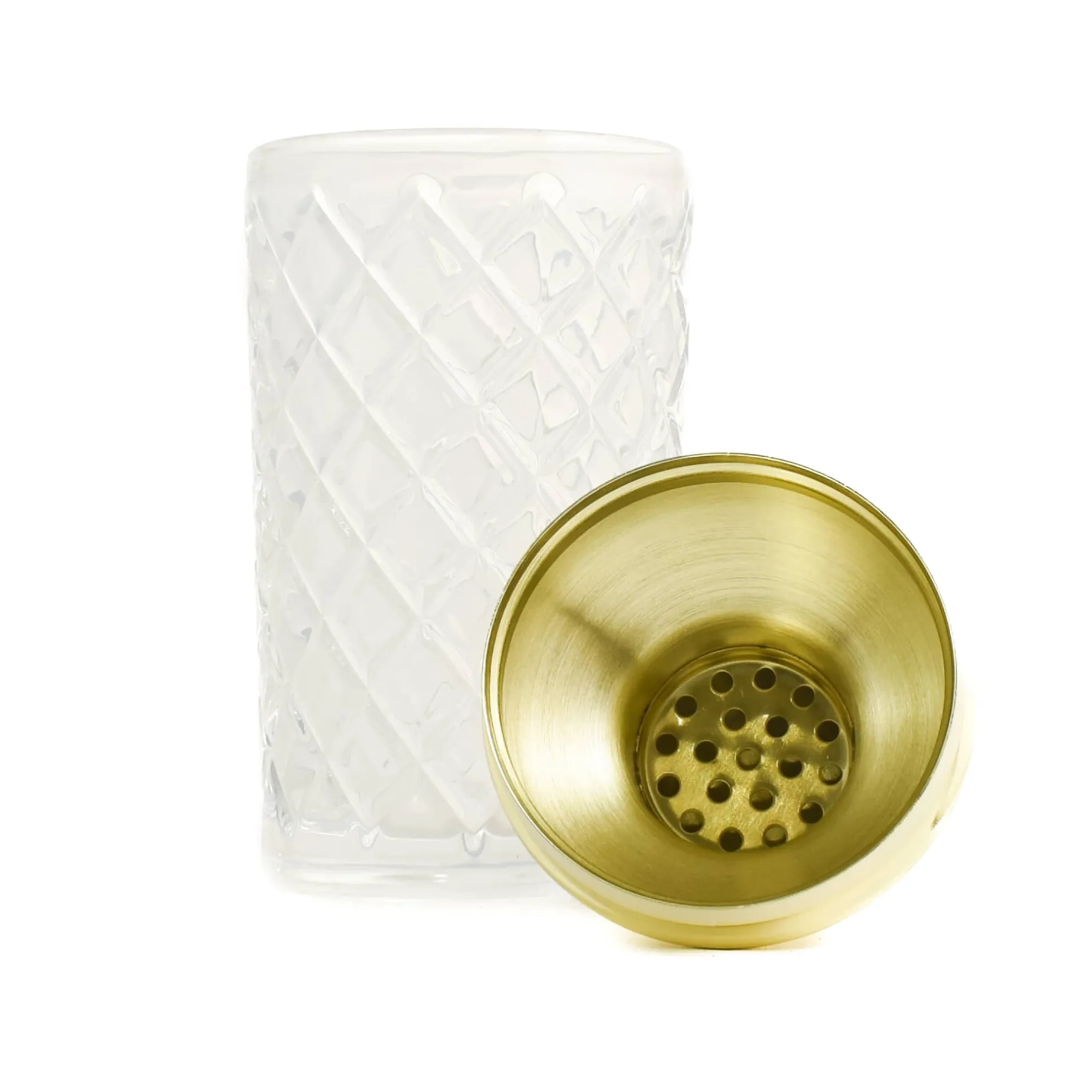 Vintage Inspired Diamond Cut Glass & Gold Cocktail Shaker