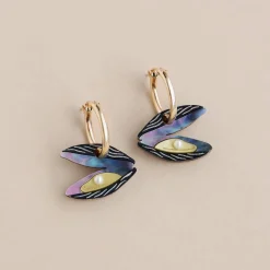Wolf & Moon Mussel Hoop Earrings