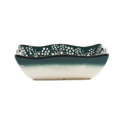 Yesil Ve Beyaz Boyali Wavy Edge Snack Dish, 13.5cm