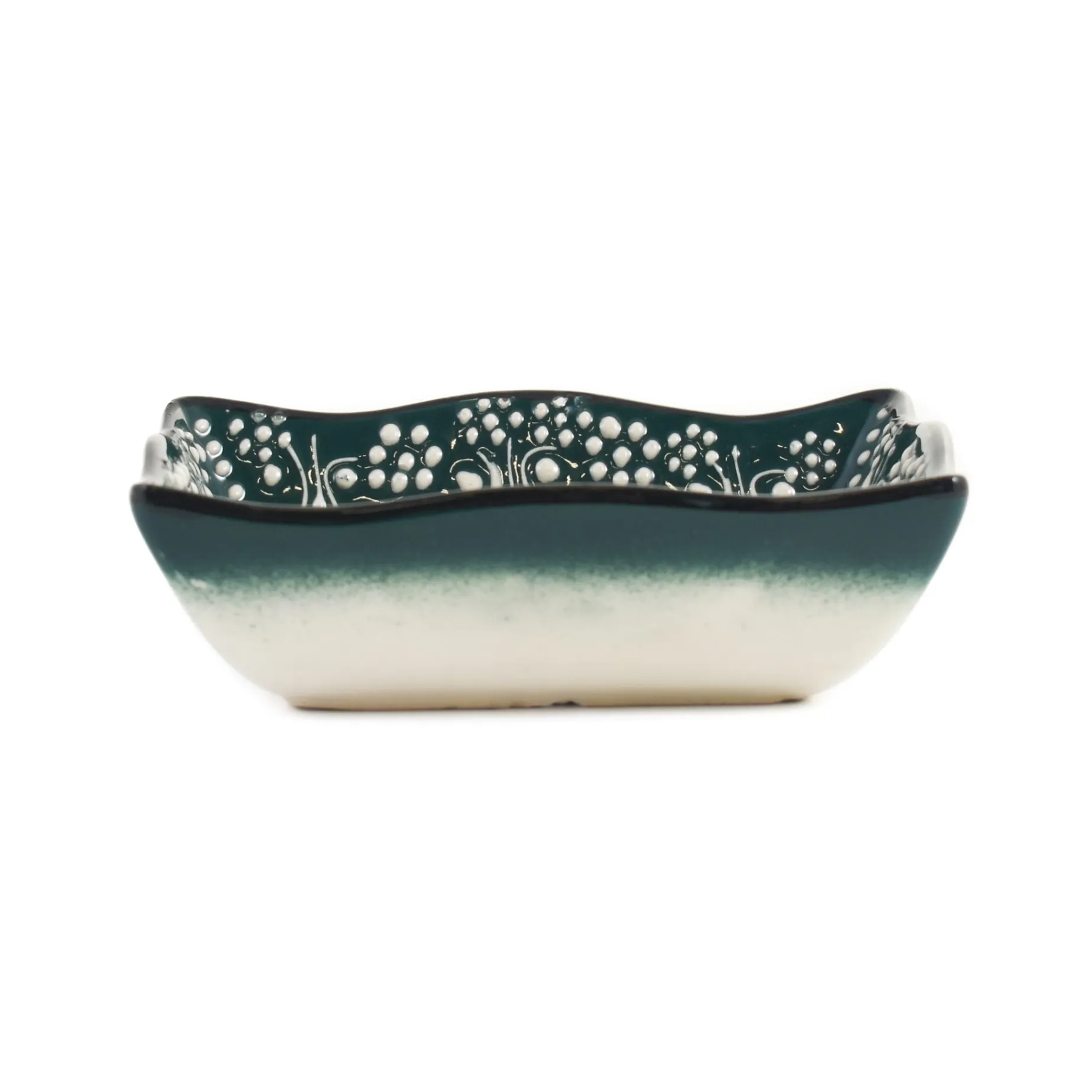 Yesil Ve Beyaz Boyali Wavy Edge Snack Dish, 13.5cm
